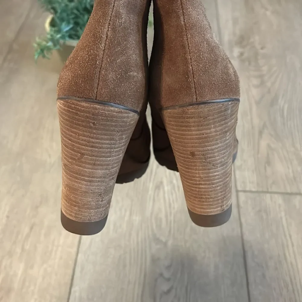 MICHAEL KORS THEA GENUINE SUEDE WEDGE ANKLE BOOTIES CHESTNUT BROWN SIZE 9.5
